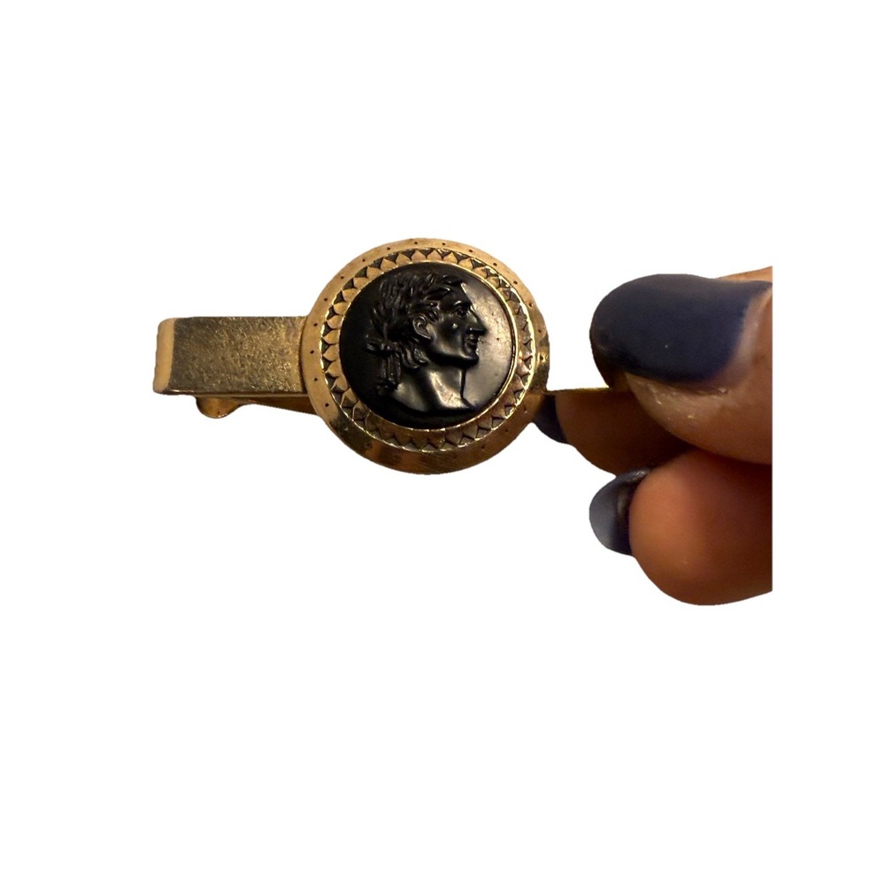 VTG Tie‎ Clip Gold Toned With Cabochan Roman Head